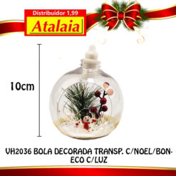 Vh2036 Bola Decorada Transp. C/noel/boneco C/luz