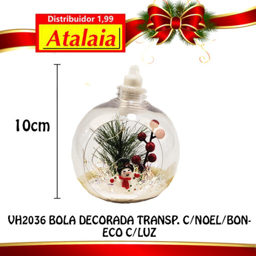Vh2036 Bola Decorada Transp. C/noel/boneco C/luz