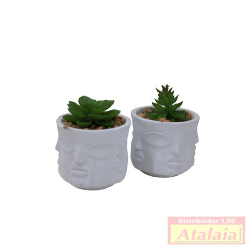 Enfeite Vasinho Ceramica Rosto C/suculenta