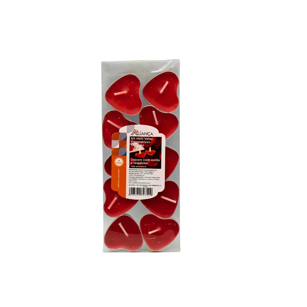 Vela Decorativa Coracao Color C/10pcs Cx Pvc