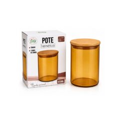Pote Vd Hermetico Ambar C/ Tampa Bambu 450ml