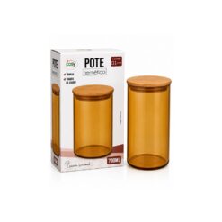 Pote Vd Hermetico Ambar C/ Tampa Bambu 700ml